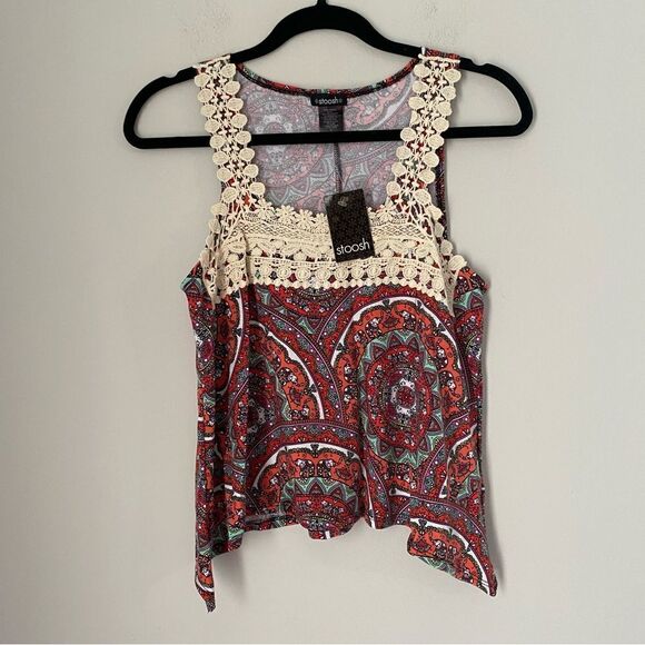 Stoosh Women’s Elephant Print Square Neck Sleeveless Asymmetric Hemline Boho Top - Picture 1 of 3